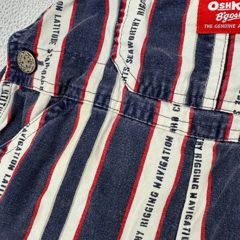 Vintage 90s OshKosh B'gosh Overall Shortall 4T Striped Nautical Ocean Boat Theme